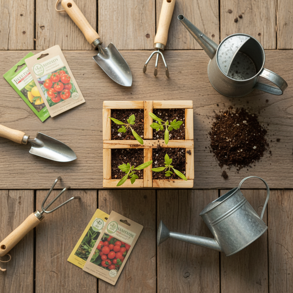 4-Cell Cedar Seedling Tray flat lay